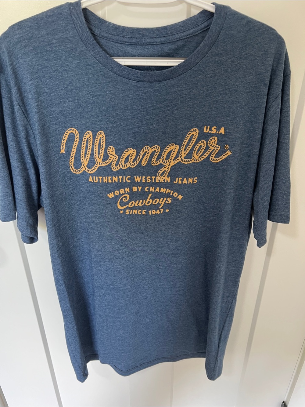 Wrangler Men's Western Rope Emblem Graphic Tee Dark Denim Heather M